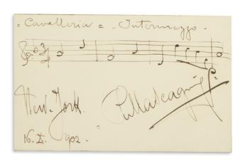 MASCAGNI, PIETRO. Two items, each Signed, PMascagni: Autograph Musical Quotation, Intermezzo from his Cavalleria Rusticana * Photogra